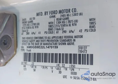 2020 Ford Transit Connect Xl Passenger Wagon из США, поврежденный, VIN NM0GS9E22L1470159